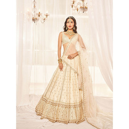 DISHA MUCHHALA Ivory Bridal Lehenga with Blouse and Dupatta (Set of 3)