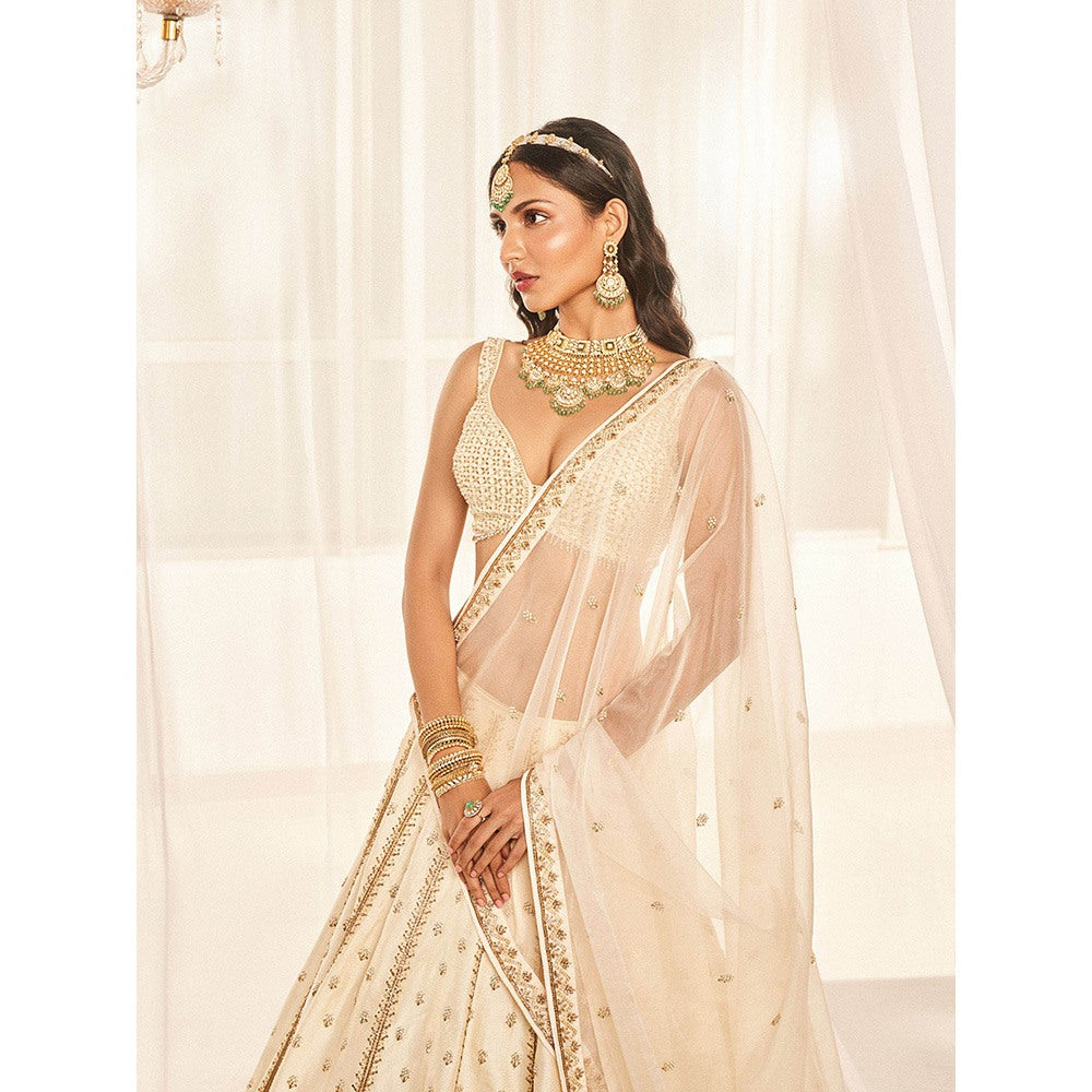 DISHA MUCHHALA Ivory Bridal Lehenga with Blouse and Dupatta (Set of 3)