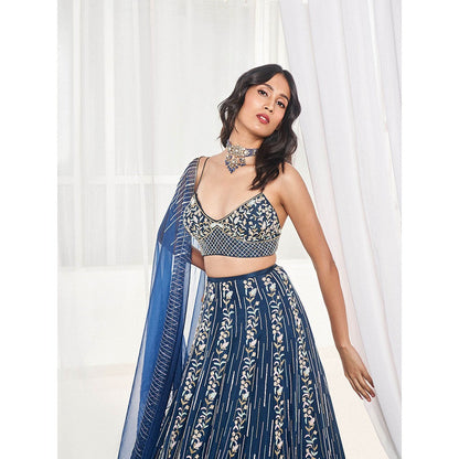 DISHA MUCHHALA Teal Blue Bridal Lehenga with Blouse and Dupatta (Set of 3)