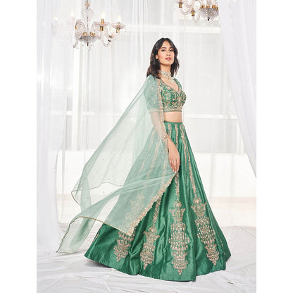 DISHA MUCHHALA Teal Green Bridal Lehenga with Blouse and Dupatta (Set of 3)