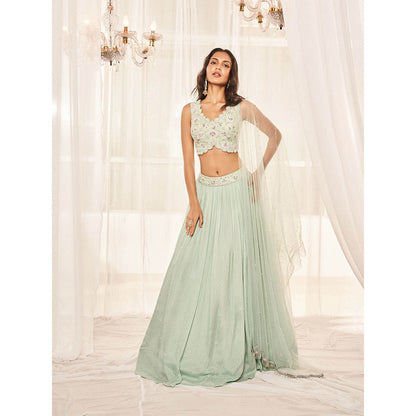 DISHA MUCHHALA Mint Green Lehenga with Blouse and Dupatta (Set of 3)