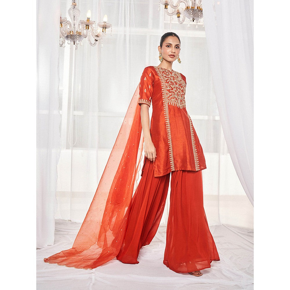 DISHA MUCHHALA Burnt Orange Kurta with Sharara and Dupatta (Set of 3)