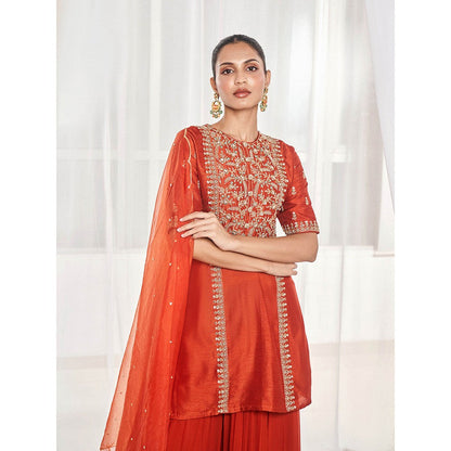 DISHA MUCHHALA Burnt Orange Kurta with Sharara and Dupatta (Set of 3)