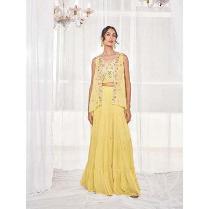 DISHA MUCHHALA Yellow Blouse with Sharara and Jacket (Set of 3)