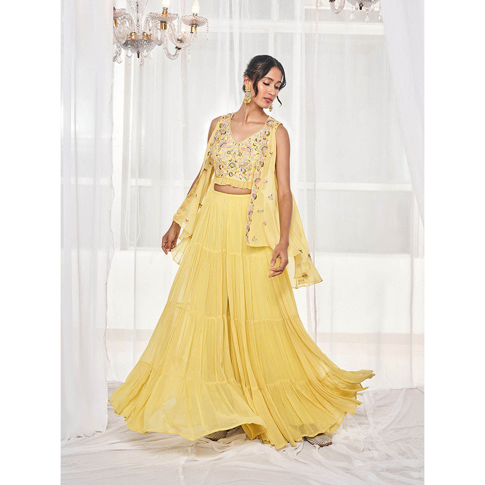 DISHA MUCHHALA Yellow Blouse with Sharara and Jacket (Set of 3)