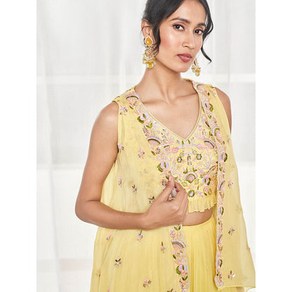 DISHA MUCHHALA Yellow Blouse with Sharara and Jacket (Set of 3)