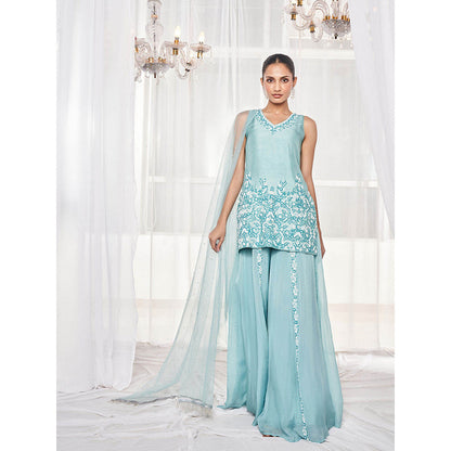 DISHA MUCHHALA Candy Blue Kurta with Sharara and Dupatta (Set of 3)