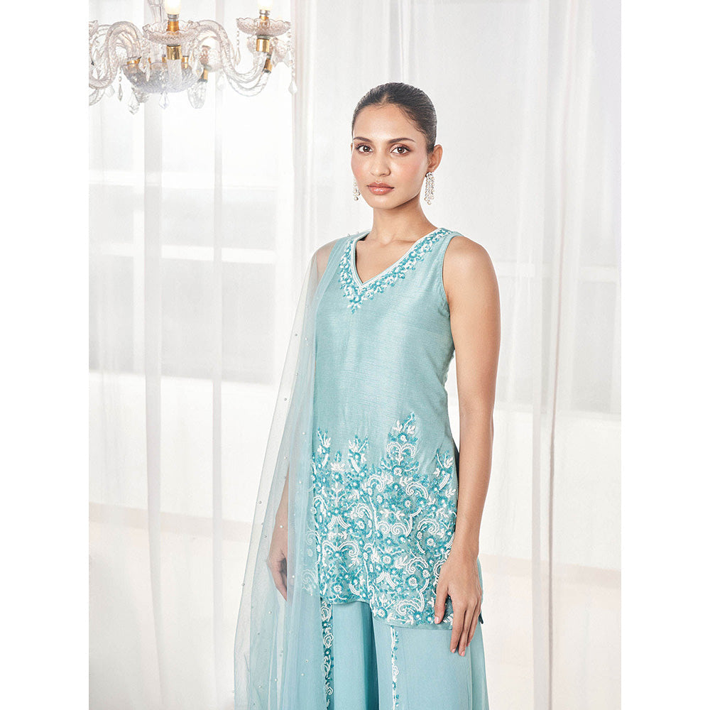 DISHA MUCHHALA Candy Blue Kurta with Sharara and Dupatta (Set of 3)