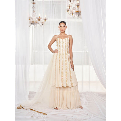 DISHA MUCHHALA Ivory Kalidar Kurta with Sharara and Dupatta (Set of 3)