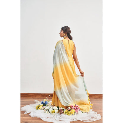 DISHA MUCHHALA Yellow Kalidar Embellished Kurta with Palazzo and Dupatta (Set of 3)