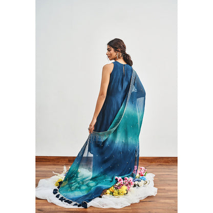 DISHA MUCHHALA Blue Kalidar Embellished Kurta with Palazzo and Dupatta (Set of 3)