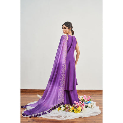 DISHA MUCHHALA Purple Kalidar Embellished Kurta with Palazzo and Dupatta (Set of 3)