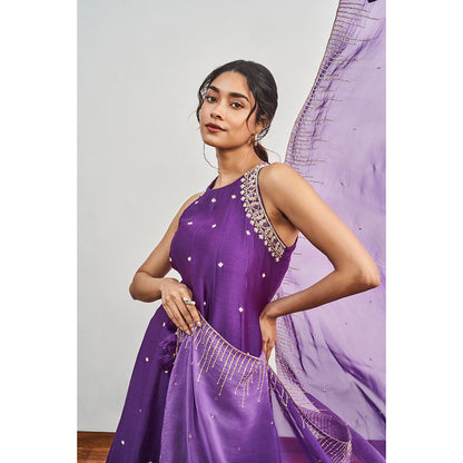 DISHA MUCHHALA Purple Kalidar Embellished Kurta with Palazzo and Dupatta (Set of 3)