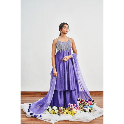DISHA MUCHHALA Light Purple Kalidar Embellished Kurta with Palazzo and Dupatta (Set of 3)