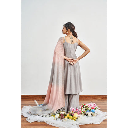 DISHA MUCHHALA Grey Kalidar Embellished Kurta with Palazzo and Dupatta (Set of 3)