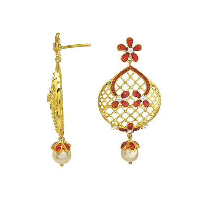 Divino Red Athens Gold Dangler Earrings