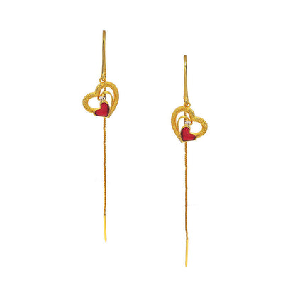 Divino Red Ruby Heart Dangler Earrings