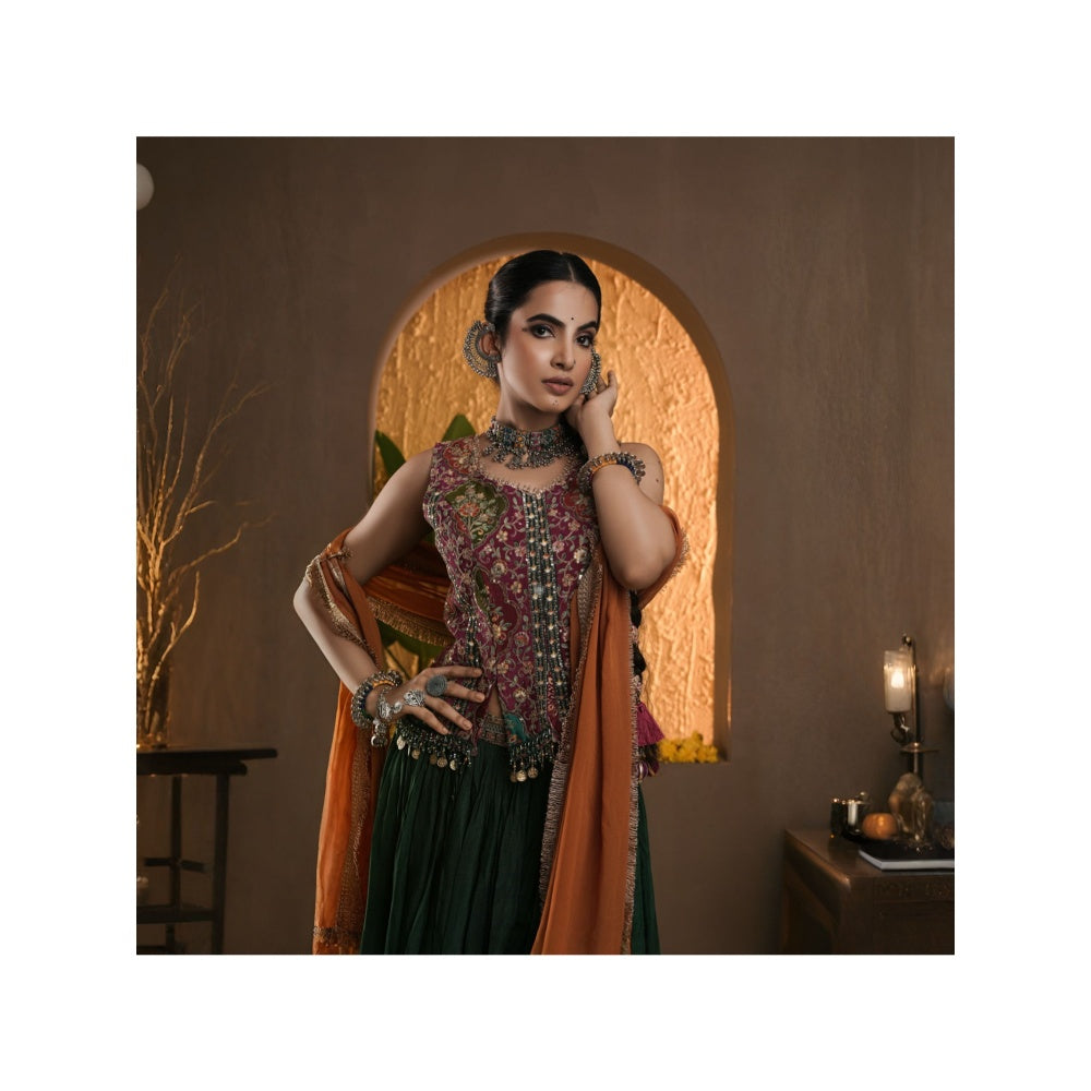 DIVYA SAMAL Green Utsav Embellished Sharara and Top with Dupatta