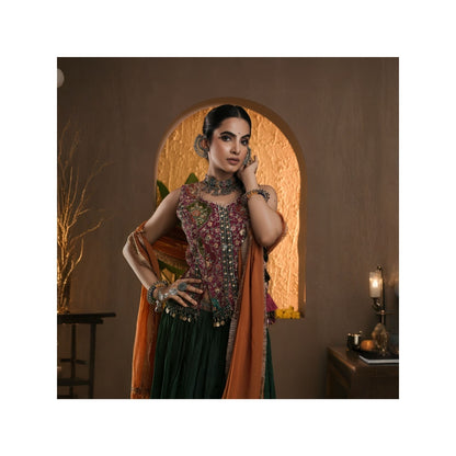 DIVYA SAMAL Green Utsav Embellished Sharara and Top with Dupatta