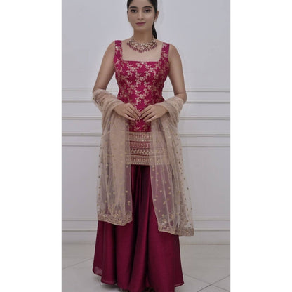DIVYA SAMAL Magenta Elsey Embellished Kurta and Sharara with Dupatta