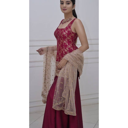 DIVYA SAMAL Magenta Elsey Embellished Kurta and Sharara with Dupatta