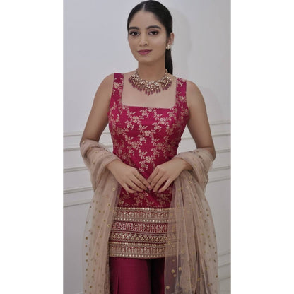 DIVYA SAMAL Magenta Elsey Embellished Kurta and Sharara with Dupatta