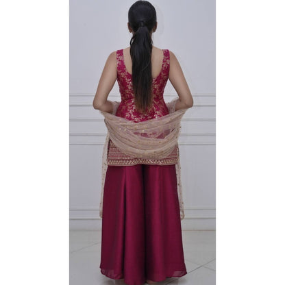 DIVYA SAMAL Magenta Elsey Embellished Kurta and Sharara with Dupatta