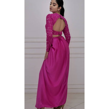 DIVYA SAMAL Magenta Rosaline Drape Skirt and Top Set