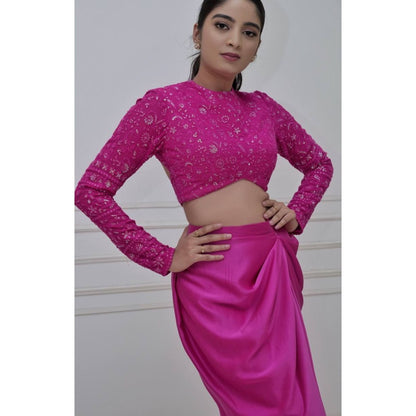 DIVYA SAMAL Magenta Rosaline Drape Skirt and Top Set
