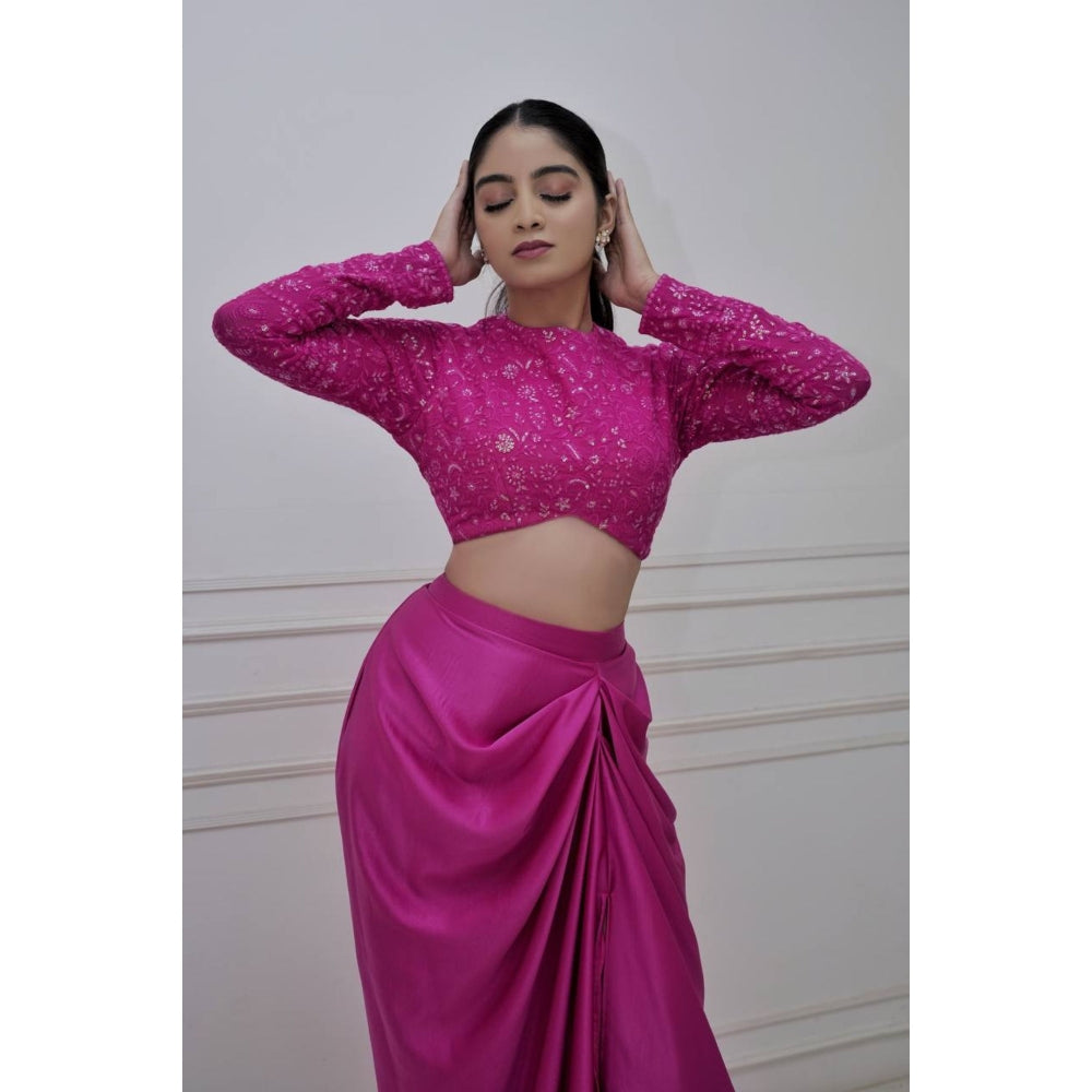 DIVYA SAMAL Magenta Rosaline Drape Skirt and Top Set