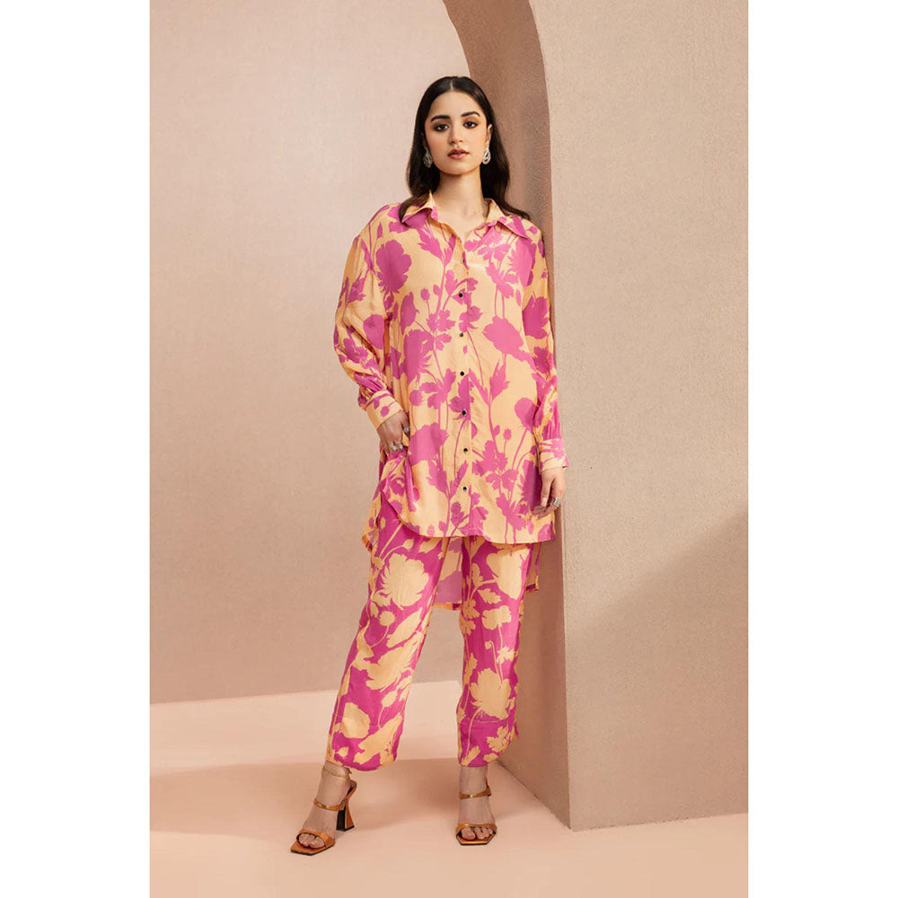 DOHR INDIA Emily Orange Floral Printed Crepe Co-Ord (Set of 2)