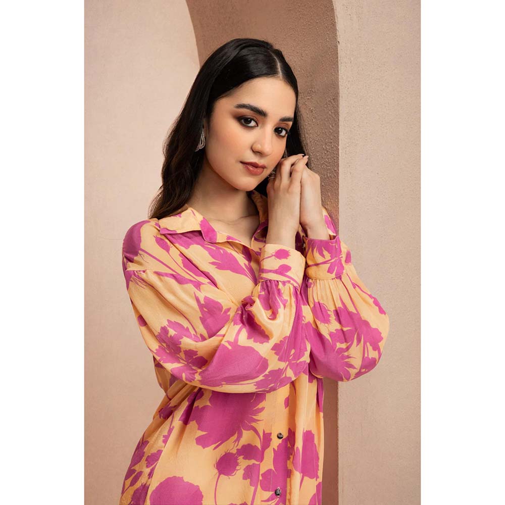 DOHR INDIA Emily Orange Floral Printed Crepe Co-Ord (Set of 2)