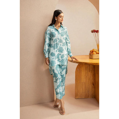 DOHR INDIA Emily Blue Floral Printed Crepe Co-Ord (Set of 2)