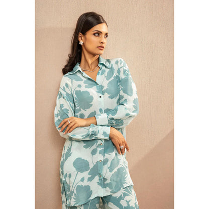 DOHR INDIA Emily Blue Floral Printed Crepe Co-Ord (Set of 2)
