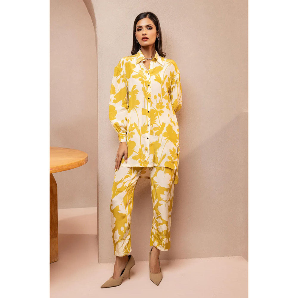 DOHR INDIA Emily Mustard Floral Printed Crepe Co-Ord (Set of 2)