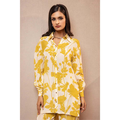 DOHR INDIA Emily Mustard Floral Printed Crepe Co-Ord (Set of 2)