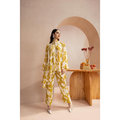 DOHR INDIA Claire Mustard Floral Printed Crepe Co-Ord (Set of 2)