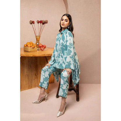 DOHR INDIA Claire Blue Floral Printed Crepe Co-Ord (Set of 2)