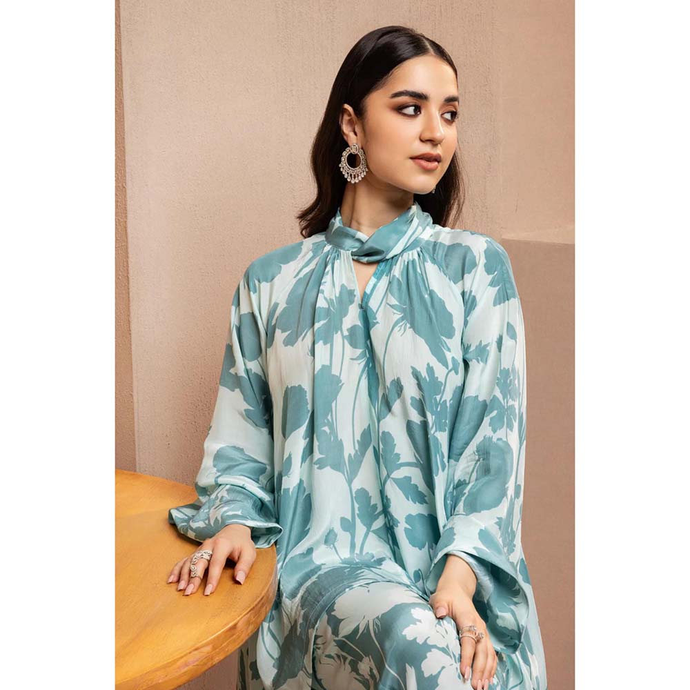 DOHR INDIA Claire Blue Floral Printed Crepe Co-Ord (Set of 2)