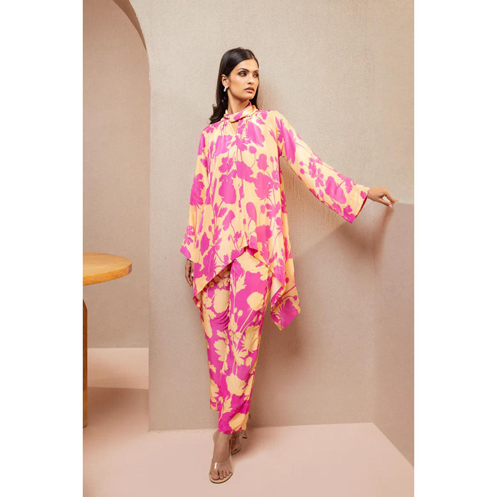 DOHR INDIA Claire Orange Floral Printed Crepe Co-Ord (Set of 2)