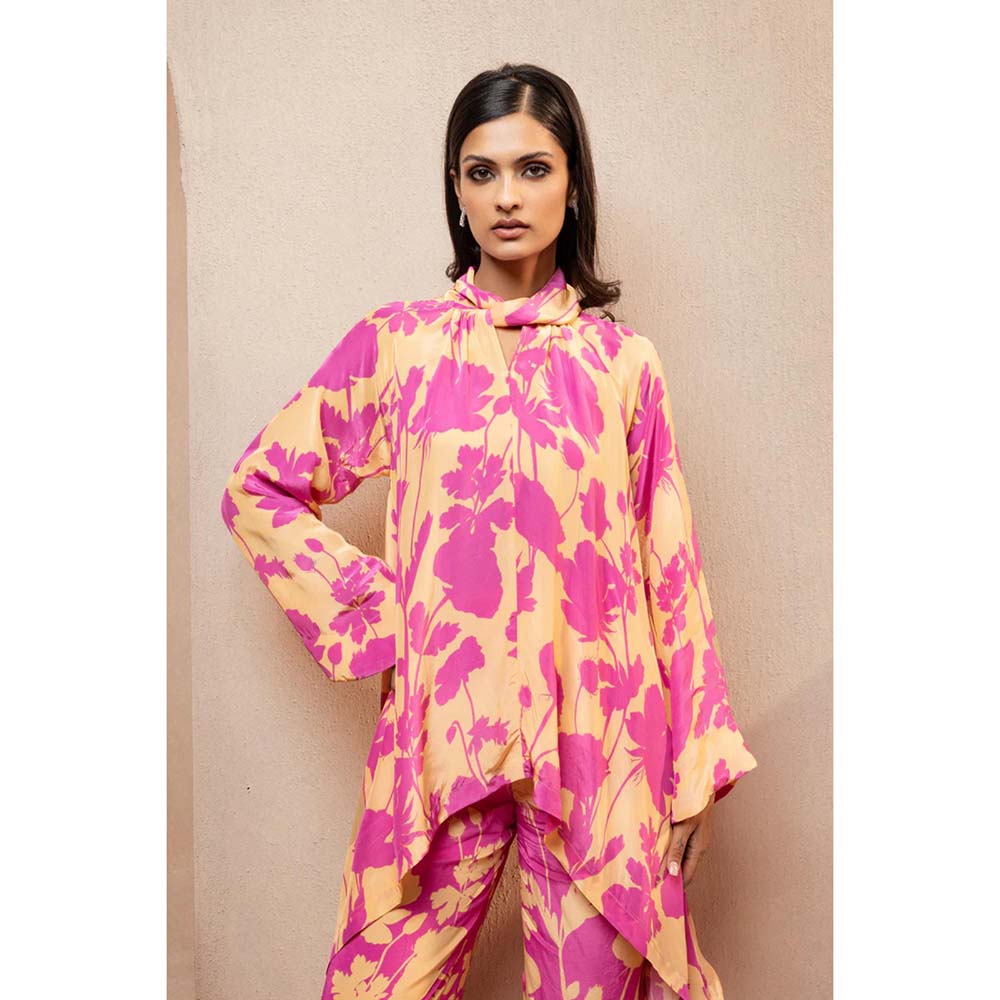 DOHR INDIA Claire Orange Floral Printed Crepe Co-Ord (Set of 2)