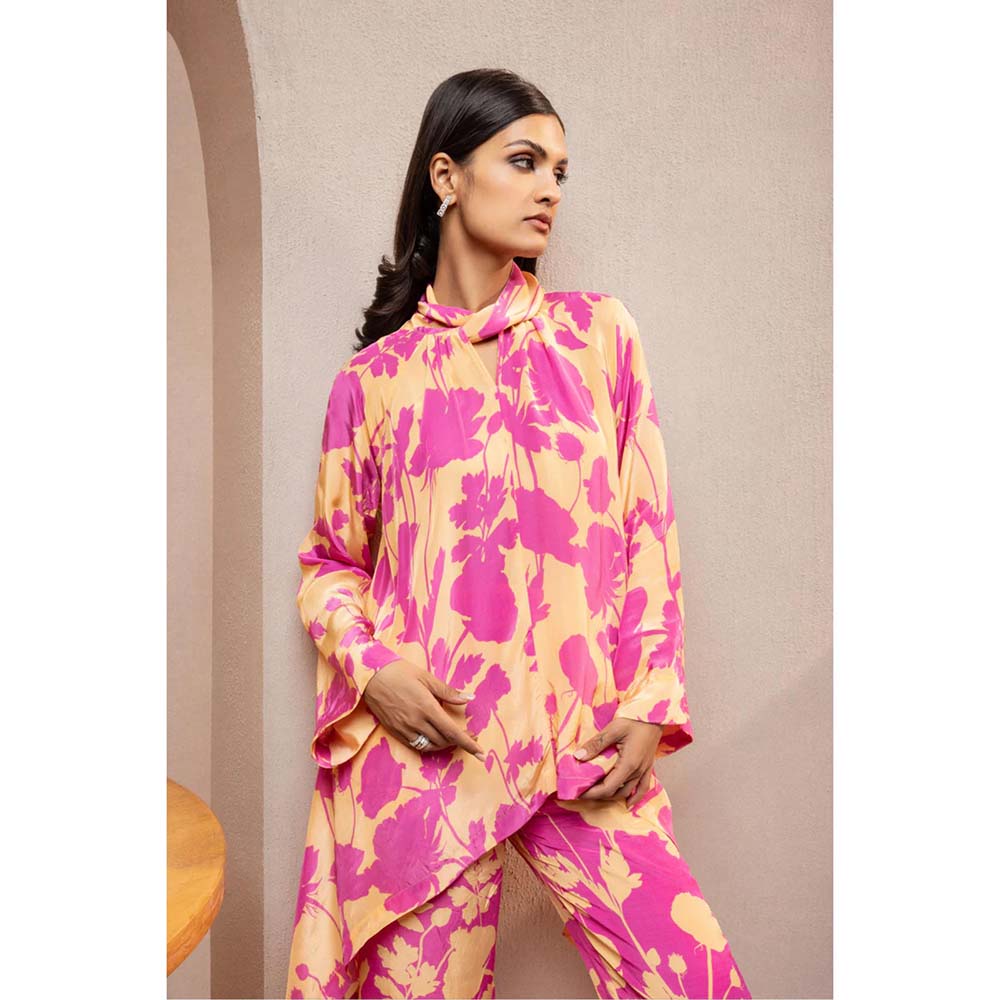 DOHR INDIA Claire Orange Floral Printed Crepe Co-Ord (Set of 2)