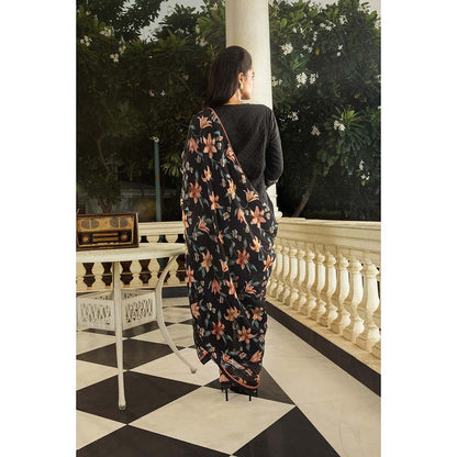 DOHR INDIA Mahi Black Jacquard Short A-Line Kurta with Pant and Dupatta (Set of 3)