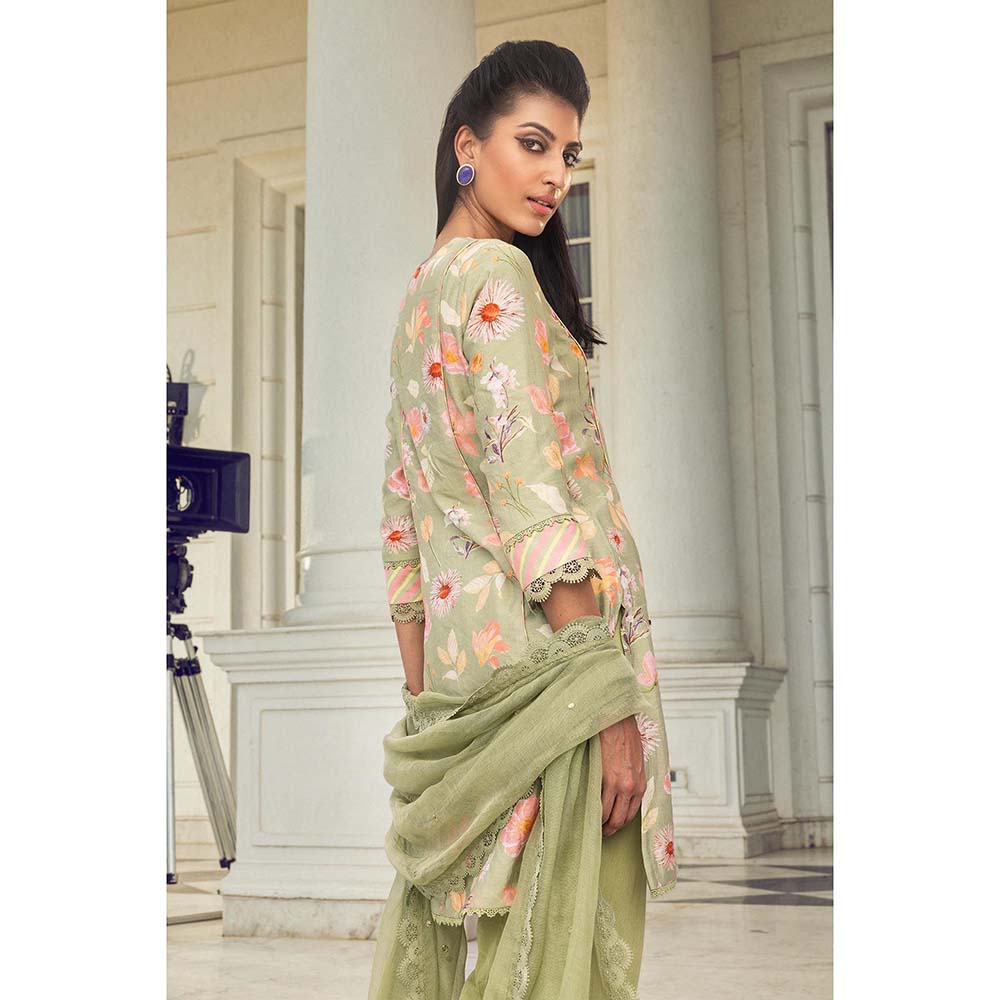 DOHR INDIA Nehal Olive Floral Printed Kurta with Pant and Dupatta (Set of 3)