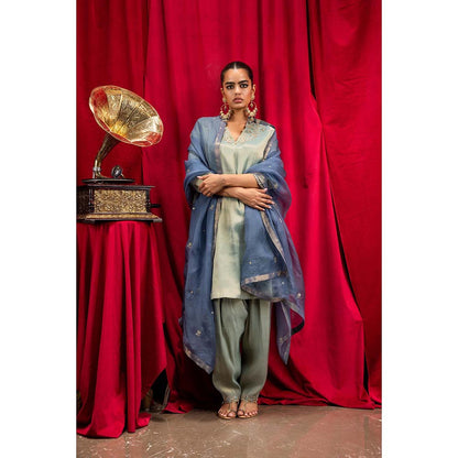 DOHR INDIA Sanya Blue Tissue Short A-Line Kurta with Salwar and Dupatta (Set of 3)