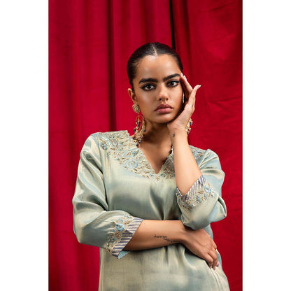 DOHR INDIA Sanya Blue Tissue Short A-Line Kurta with Salwar and Dupatta (Set of 3)