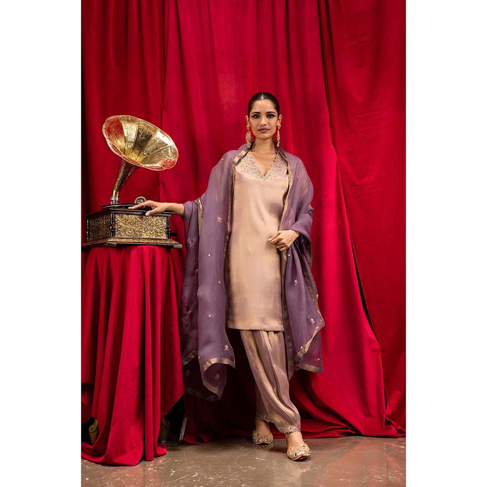 DOHR INDIA Saanvi Pink Tissue Short A-Line Kurta with Salwar and Dupatta (Set of 3)