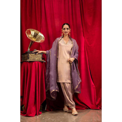 DOHR INDIA Saanvi Pink Tissue Short A-Line Kurta with Salwar and Dupatta (Set of 3)