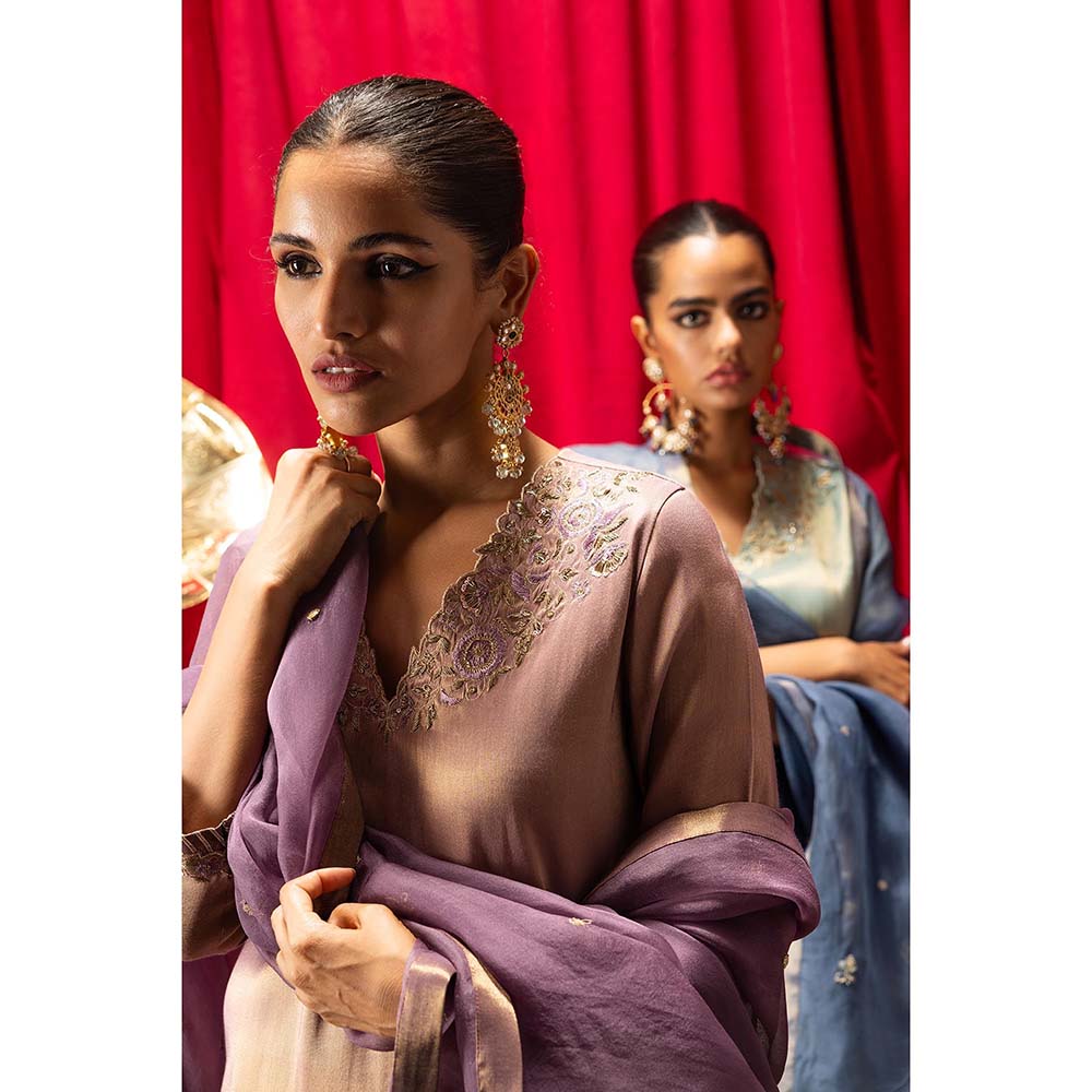 DOHR INDIA Saanvi Pink Tissue Short A-Line Kurta with Salwar and Dupatta (Set of 3)