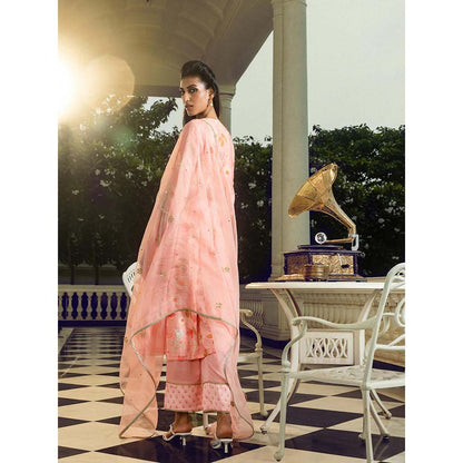 DOHR INDIA Rabia Peach Floral Printed A-Line Kurta with Pant and Dupatta (Set of 3)